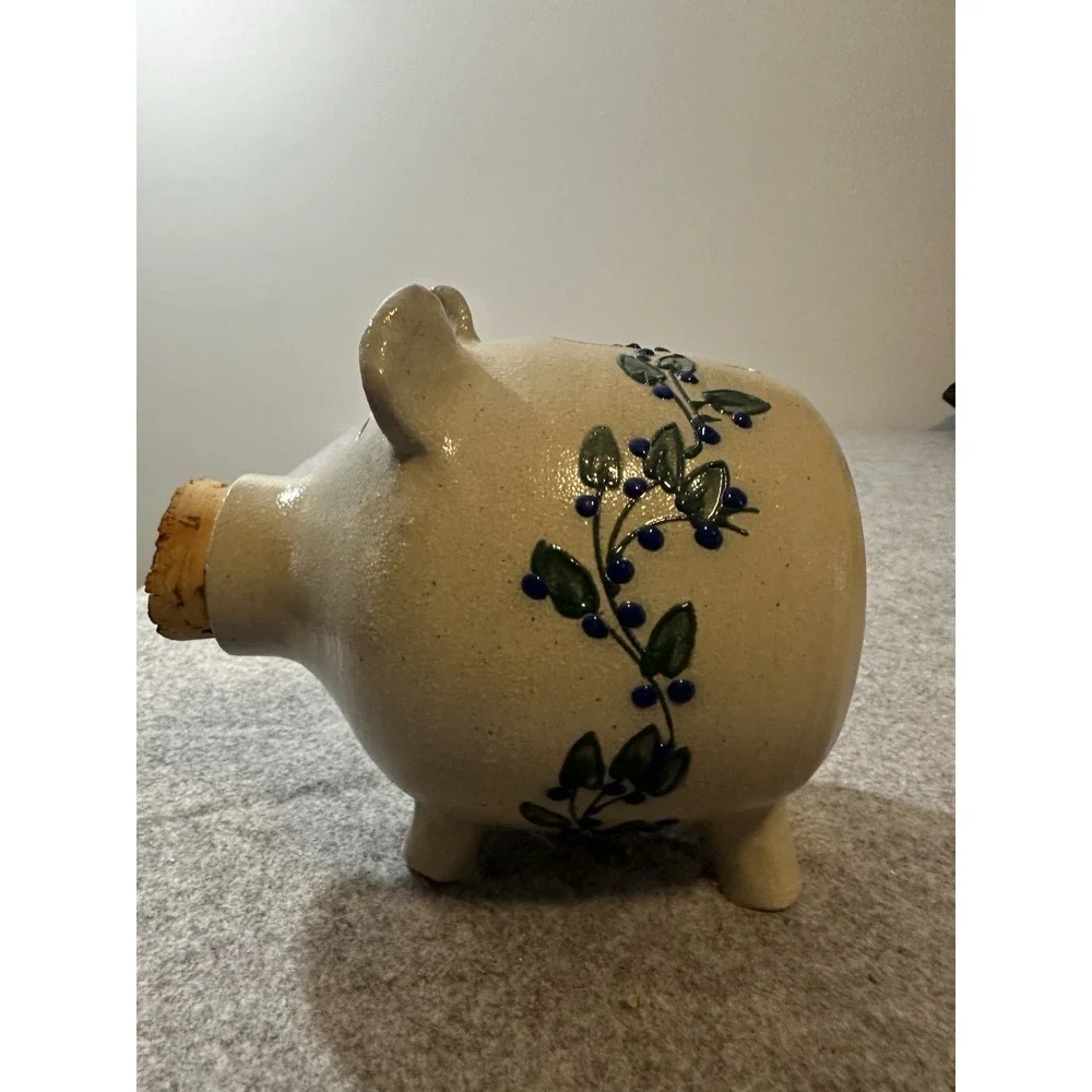 Salmon Falls Stoneware Piggy Bank Blueberry Vines 1998 VINTAGE Dover, NH